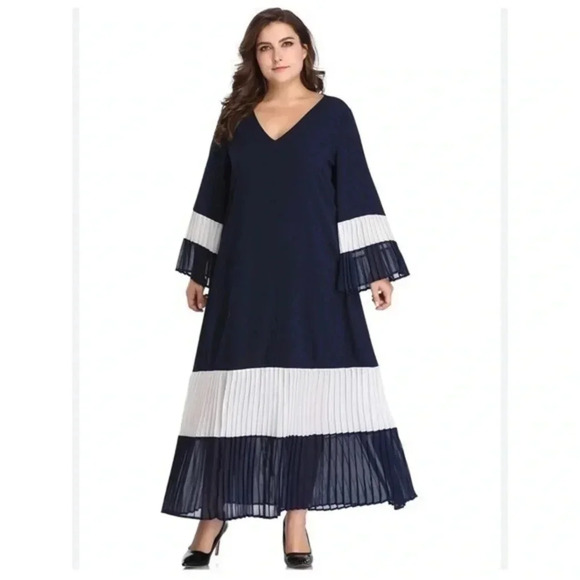 Maxi Dress Plus Size Xl-l Long Sleeve Flared PleatedNew without tag - Picture 1 of 6